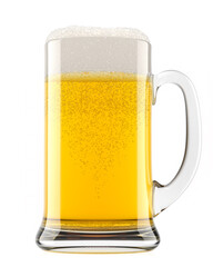 Frosty glass of fresh light beer with bubble froth isolated on white background.