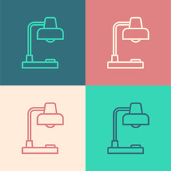 Fototapeta premium Pop art line Table lamp icon isolated on color background. Desk lamp. Vector.