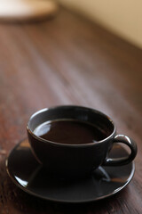 Cappuccino coffee break on wood background