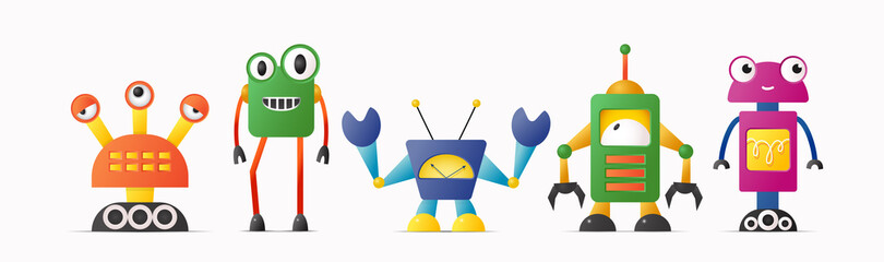 Set of cute vector robot or monster characters for kids. © kora_ra_123