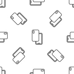 Grey line Smartphone, mobile phone icon isolated seamless pattern on white background. Vector.