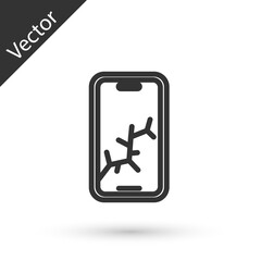 Grey line Smartphone with broken screen icon isolated on white background. Shattered phone screen icon. Vector.