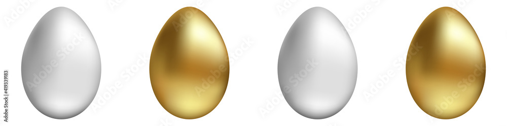 Poster vector set of gold and silver eggs on an isolated background. realistic vector easter eggs for your 