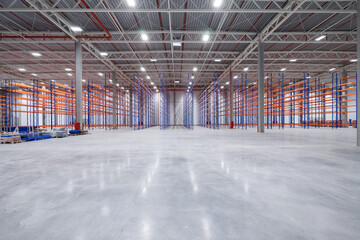 Interior of new large and modern warehouse space