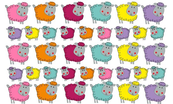 Fondo de ovejas de colores.