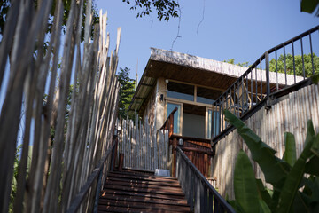 The background of a new design chair placed on the balcony of the resort for customers to sit and rest during the day.