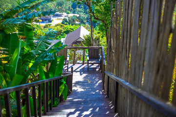 The background of a new design chair placed on the balcony of the resort for customers to sit and...