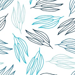 Fototapeta na wymiar Leaves seamless pattern. linear contour on white background. Hand drawn Doodle style blie color. Digital paper for scrapbooking, digital creativity, gift packaging, fabric, wallpaper, other surfaces.