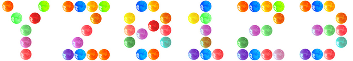 Alphabet points boutons couleurs, y, z, 0,1,2,3