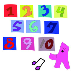 ピンクの象さん、数、数字、数字ボックス