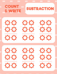 Math worksheet practice print page. Double digit subtraction. Column method. Count and write.