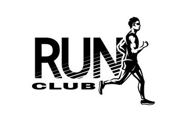 Run club. The running Man, logo, emblem. Vector illustration. - obrazy, fototapety, plakaty