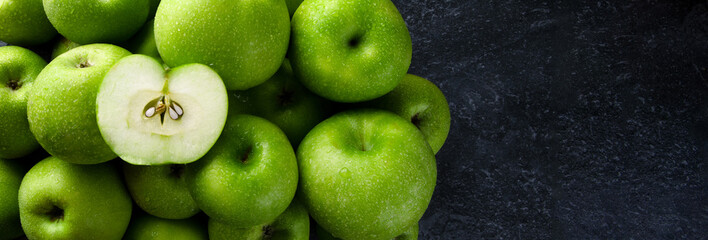 green apples panoramic mockup with space for text