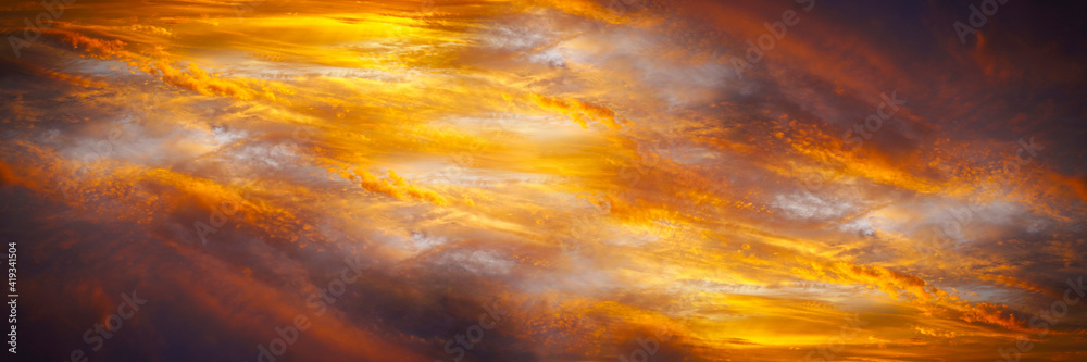Wall mural fiery orange sunset. fantastic dramatic sky background. science fiction, fantasy, astrology, magic c