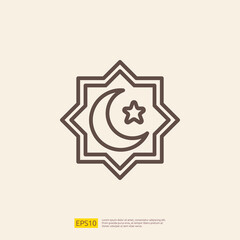 Moon and Star line Icon for Muslim and Ramadan theme concept. Vector illustration