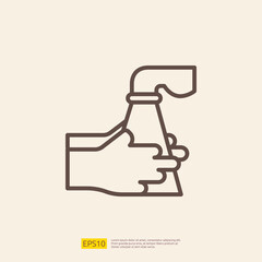 wudu wash Hands ablution line Icon for Muslim and Ramadan theme concept. Vector illustration