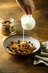 Traditional homemade granola served for breakfast