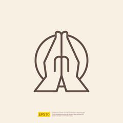 pray hand line icon for Muslim and Ramadan theme concept. Vector illustration