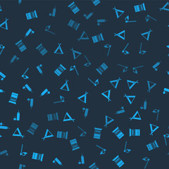 Set Open matchbox and matches, Tourist tent, Burning with fire and Thermos container on seamless pattern. Vector.