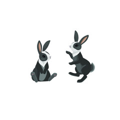 Easter bunnies sitting, jumping. Vector illustration