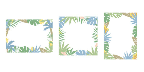 Set of rectangular frames with jungle plants. Flat design, vector illustration