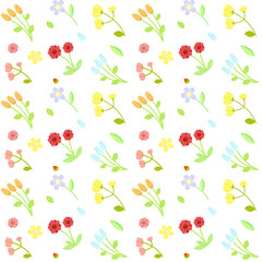 Vector background pattern with flowers on white. 