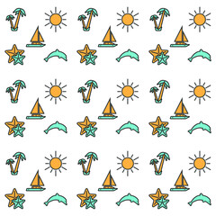 Vector background pattern with travel and vacation icons on white. 