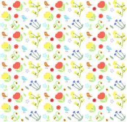 Vector background pattern with flowers on white. 