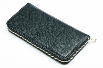 Black leather wallet with zipper