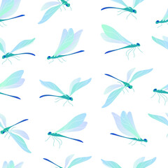 Seamless trendy pattern with dragonfly. Cartoon illustration for prints, clothing, packaging and postcards.