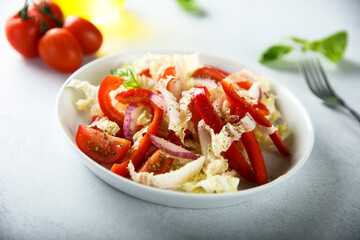 Healthy vegetable salad with cabbage and capsicum
