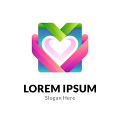 Love gift box logo with gradient color