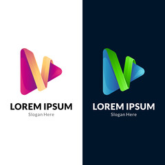 Letter V media play logo concept with gradient color