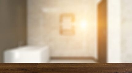 Background with empty table. Flooring. Scandinavian bathroom, classic  vintage interior design. 3D rend