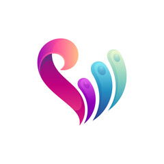 Heart splat logo concept template with multiple gradient color