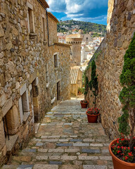 Pueblo medieval junto a la playa, Tossa de Mar, Costa Brava, Cataluña, España