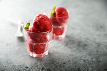 Delicious homemade raspberry sorbet or ice cream