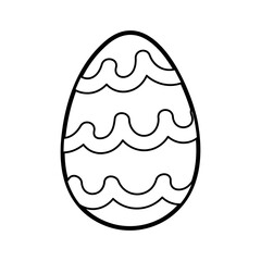 Easter decorative egg coloring page for kids. Black and white activity page for kids. Springtime outline worksheet for school and preschool. Vector illustration