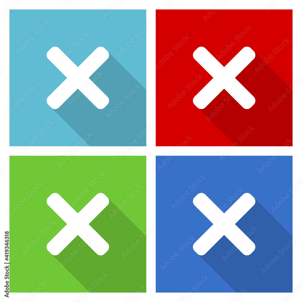 Aufkleber Cancel, cross icon set, flat design vector illustration in eps 10 for webdesign and mobile applications in four color options