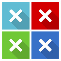 Fototapeta premium Cancel, cross icon set, flat design vector illustration in eps 10 for webdesign and mobile applications in four color options