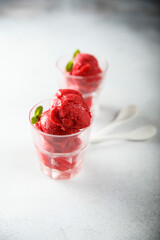 Delicious homemade raspberry sorbet or ice cream