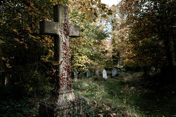 Cemetery gravestones in East London.