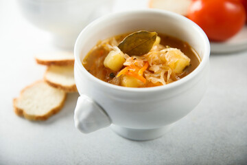 Traditional homemade Russian sauerkraut soup