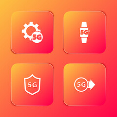 Set Setting 5G network, Smart watch, Protective shield and icon. Vector.