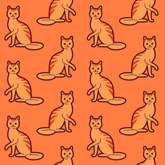 Cat sitting, simple trendy pattern with ginger cat. Cartoon vector illustration for prints, clothing, packaging and postcards. 