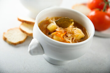 Traditional homemade Russian sauerkraut soup
