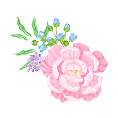 Purple Lush Peony Flower Arranged with Garden Flora Vector Illustration