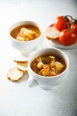 Traditional homemade Russian sauerkraut soup