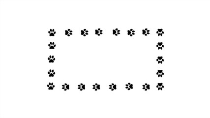 Frame paw print of animal. Cat steps are drawn to decorate the background.