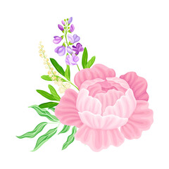 Purple Lush Peony Flower Arranged with Garden Flora Vector Illustration